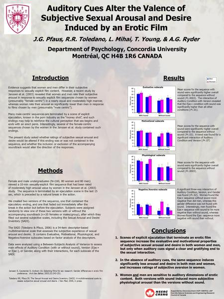 Supported by Discovery Grant OGP-138878 to JGP from the Natural Sciences and Engineering Research Council of Canada Auditory Cues Alter the Valence of.
