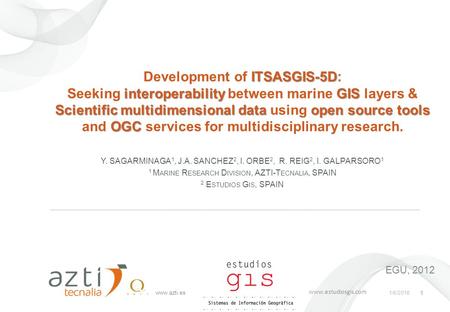 Www.azti.es 1/6/2016 1 ITSASGIS-5D interoperabilityGIS Scientific multidimensional data open source tools OGC Development of ITSASGIS-5D: Seeking interoperability.