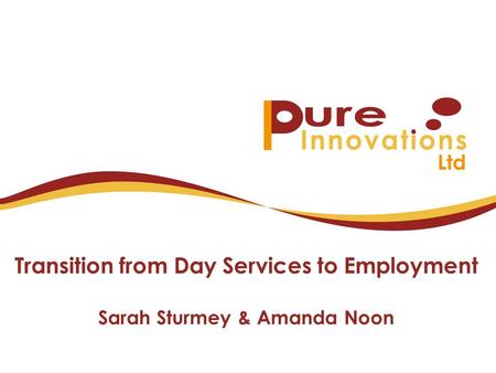 Transition from Day Services to Employment Sarah Sturmey & Amanda Noon.