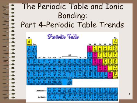 The Periodic Table and Ionic Bonding: Part 4-Periodic Table Trends 1.