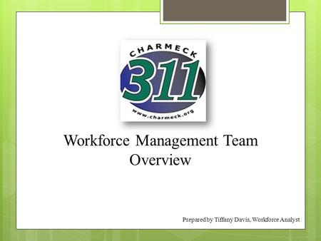 Workforce Management Team Overview Prepared by Tiffany Davis, Workforce Analyst.