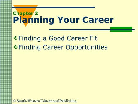 © South-Western Educational Publishing Chapter 2 Planning Your Career  Finding a Good Career Fit  Finding Career Opportunities.