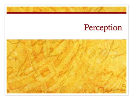 Perception. What is Perception? Perception is connected to the 5 senses. Which sense are you ready to lose if you have to lose one? Why?