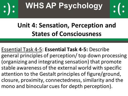 Unit 4: Sensation, Perception and States of Consciousness