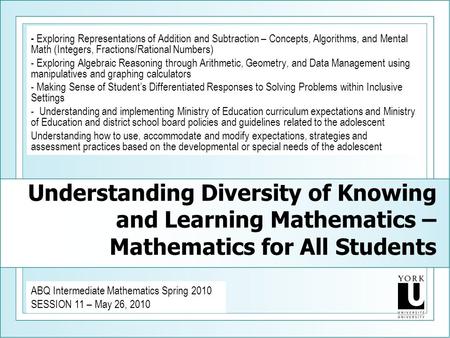 Understanding Diversity of Knowing and Learning Mathematics – Mathematics for All Students - Exploring Representations of Addition and Subtraction – Concepts,