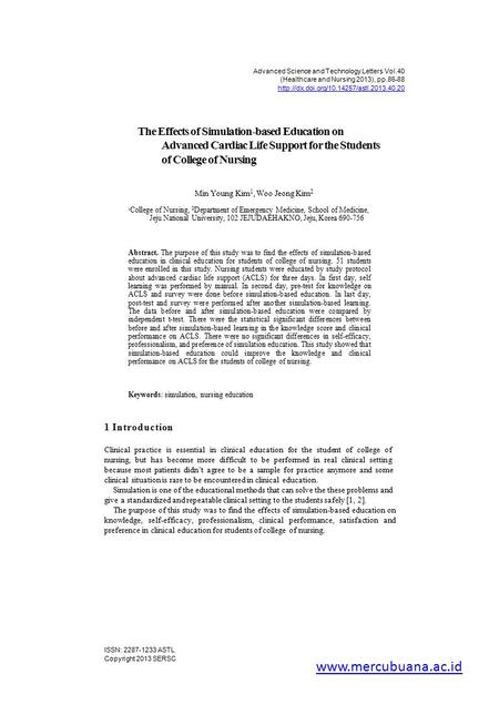 Advanced Science and Technology Letters Vol.40 (Healthcare and Nursing 2013), pp.86-88  The Effects of Simulation-based.