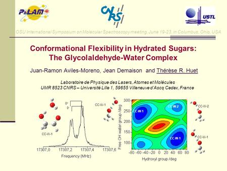 Conformational Flexibility in Hydrated Sugars: The Glycolaldehyde-Water Complex Juan-Ramon Aviles-Moreno, Jean Demaison and Thérèse R. Huet Laboratoire.