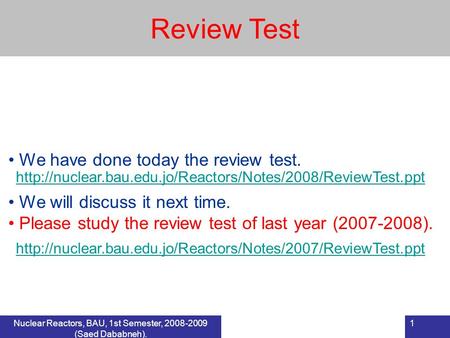 Nuclear Reactors, BAU, 1st Semester, (Saed Dababneh).