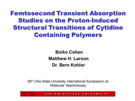 Femtosecond Transient Absorption Studies on the Proton-Induced Structural Transitions of Cytidine Containing Polymers Boiko Cohen Matthew H. Larson Dr.