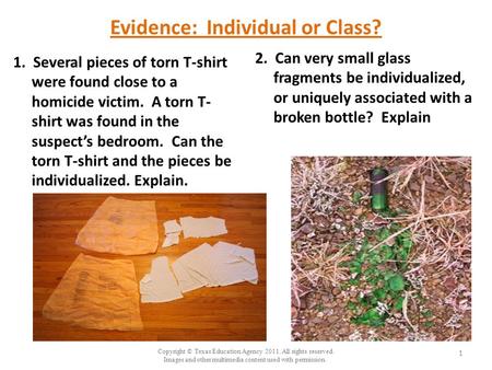 Copyright © Texas Education Agency 2011. All rights reserved. Images and other multimedia content used with permission. Evidence: Individual or Class?