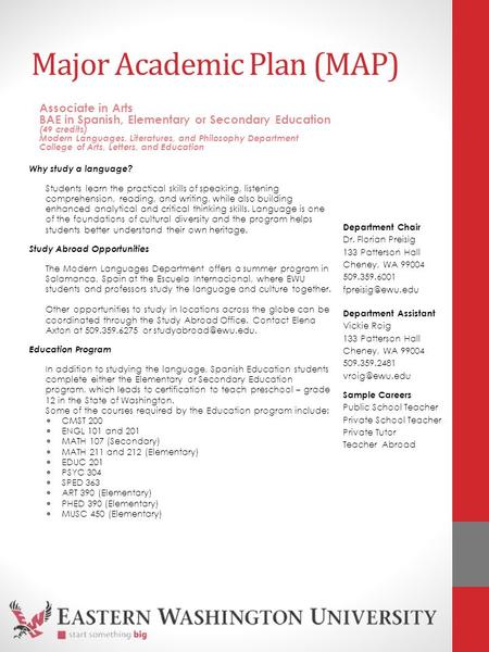 Major Academic Plan (MAP) Why study a language? Students learn the practical skills of speaking, listening comprehension, reading, and writing, while also.