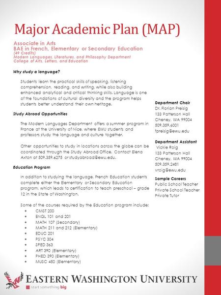 Major Academic Plan (MAP) Why study a language? Students learn the practical skills of speaking, listening comprehension, reading, and writing, while also.