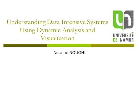 Understanding Data Intensive Systems Using Dynamic Analysis and Visualization Nesrine NOUGHI.