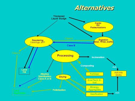 Alternatives Drying Class A Processing Dewatering Centrifuge, BFP Thickened Liquid Sludge Class A Land Application Incineration Pelletization Alkaline.