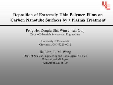 Peng He, Donglu Shi, Wim J. van Ooij