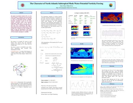 The Character of North Atlantic Subtropical Mode Water Potential Vorticity Forcing Otmar Olsina, William Dewar Dept. of Oceanography, Florida State University.