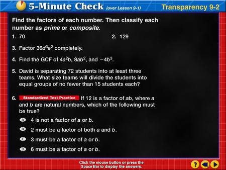 Transparency 2 Click the mouse button or press the Space Bar to display the answers.