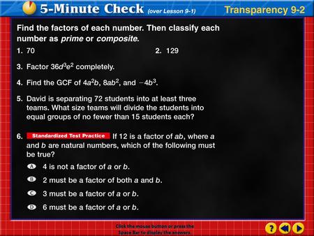 Transparency 2 Click the mouse button or press the Space Bar to display the answers.