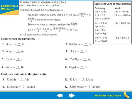 ALGEBRA READINESS LESSON 6-4 Warm Up Lesson 6-4 Warm-Up.