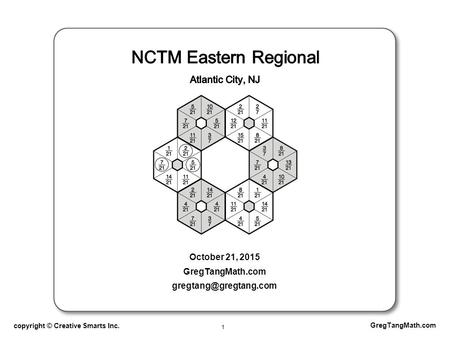 1 copyright © Creative Smarts Inc. GregTangMath.com October 21, 2015 GregTangMath.com