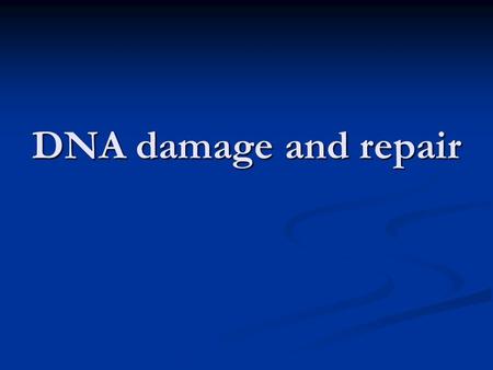 DNA damage and repair. DNA: the genetic material ensuring preservation of the genetic information preservation of the genetic information its transfer.