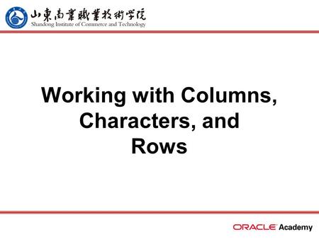 Working with Columns, Characters, and Rows. 2 home back first prev next last What Will I Learn? In this lesson, you will learn to: –Apply the concatenation.