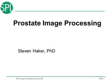 ©2005 Surgical Planning Laboratory, ARR Slide 1 Prostate Image Processing Steven Haker, PhD.