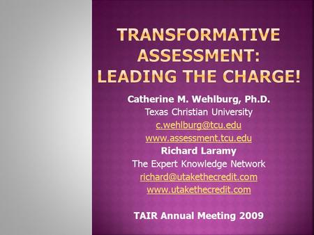 Catherine M. Wehlburg, Ph.D. Texas Christian University  Richard Laramy The Expert Knowledge Network