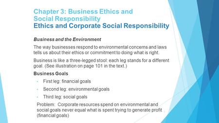 1 Chapter 3: Business Ethics and Social Responsibility Ethics and Corporate Social Responsibility Business and the Environment The way businesses respond.