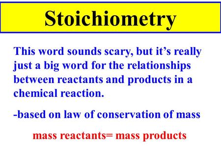 mass reactants= mass products