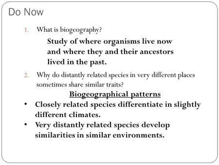 Biogeographical patterns