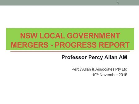 NSW Local Government Mergers - Progress Report