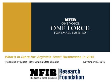 What’s in Store for Virginia’s Small Businesses in 2016 Presented by Nicole Riley, Virginia State DirectorNovember 20, 2015.