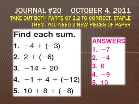 Subtracting integers 1. Write down the problem 2. Lay down the first integer 3. Add zero pairs until you have what you need 4. Take away the second integer.