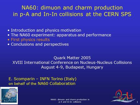 NA60: dimuon and charm production in p-A and In-In collisions 1 NA60: dimuon and charm production in p-A and In-In collisions at the CERN SPS Introduction.