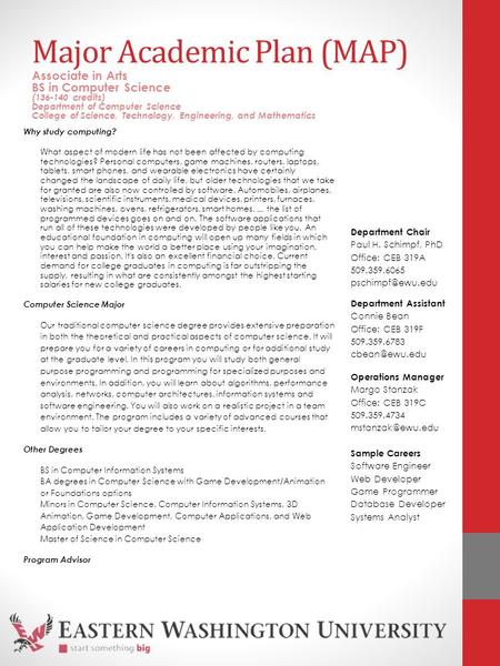 Major Academic Plan (MAP) Why study computing? What aspect of modern life has not been affected by computing technologies? Personal computers, game machines,