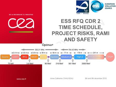 PRELIMINARY VERSION ESS RFQ CDR 2 TIME SCHEDULE, PROJECT RISKS, RAMI AND SAFETY Anne-Catherine CHAUVEAU8th and 9th december 2015.