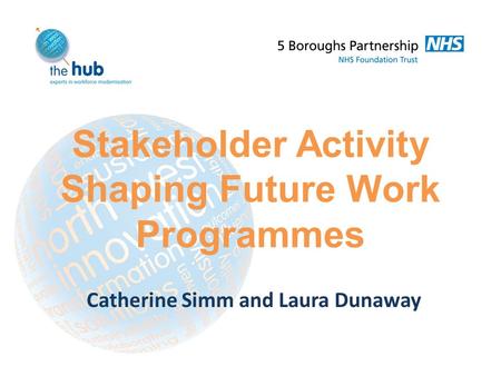 Stakeholder Activity Shaping Future Work Programmes Catherine Simm and Laura Dunaway.