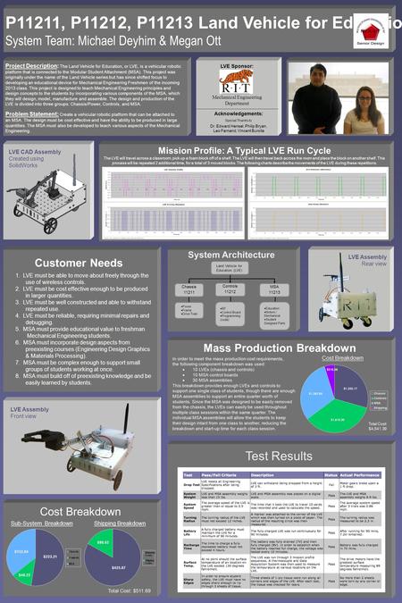 P11211, P11212, P11213 Land Vehicle for Education System Team: Michael Deyhim & Megan Ott Project Description: The Land Vehicle for Education, or LVE,
