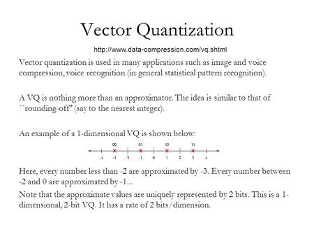 Vector Quantization Vector quantization is used in many applications such as image and voice compression, voice recognition (in general statistical pattern.