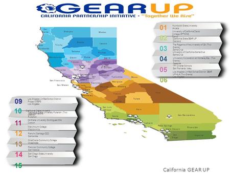 California GEAR UP MiraCosta Community College Oceanside San Diego State University San Diego Palomar Community College San Marcos Rancho Santiago CCD.