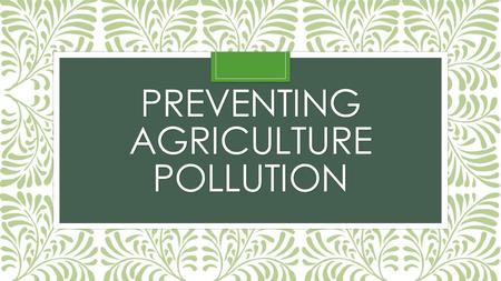 PREVENTING AGRICULTURE POLLUTION. Essential Question: What measures can be taken to prevent agriculture pollution? Objectives: 1. Identify sources of.