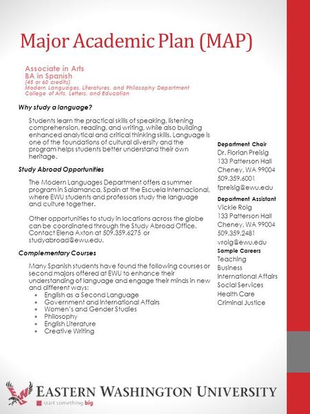 Major Academic Plan (MAP) Why study a language? Students learn the practical skills of speaking, listening comprehension, reading, and writing, while also.