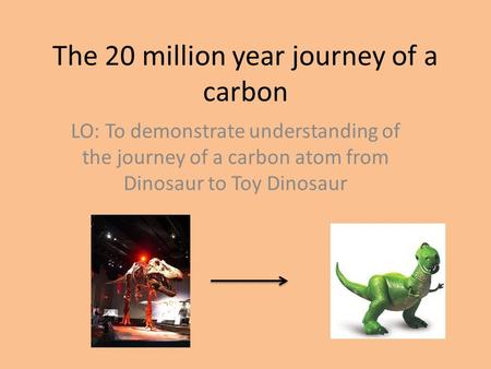 The 20 million year journey of a carbon LO: To demonstrate understanding of the journey of a carbon atom from Dinosaur to Toy Dinosaur.