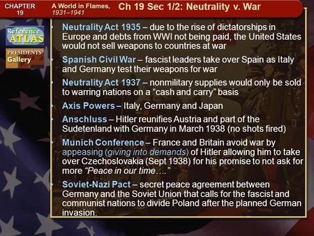 Getting to California Neutrality Act 1935 – due to the rise of dictatorships in Europe and debts from WWI not being paid, the United States would not sell.