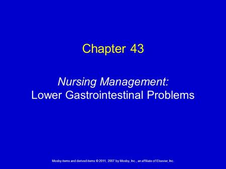 Nursing Management: Lower Gastrointestinal Problems