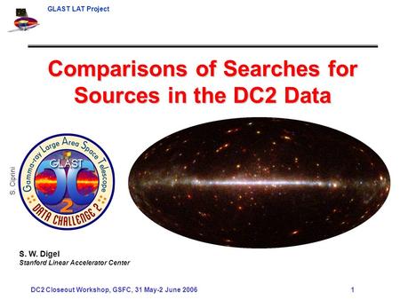 GLAST LAT Project DC2 Closeout Workshop, GSFC, 31 May-2 June 2006 1 Comparisons of Searches for Sources in the DC2 Data S. W. Digel Stanford Linear Accelerator.