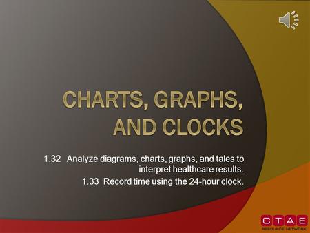 1.32 Analyze diagrams, charts, graphs, and tales to interpret healthcare results. 1.33 Record time using the 24-hour clock.