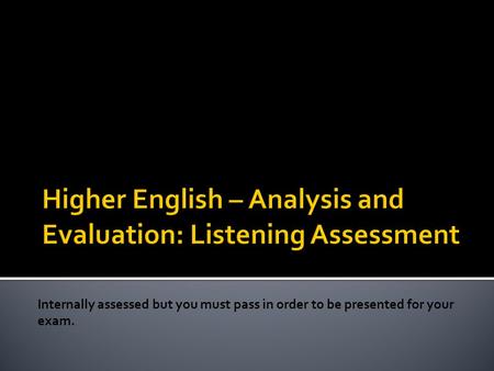 Internally assessed but you must pass in order to be presented for your exam.