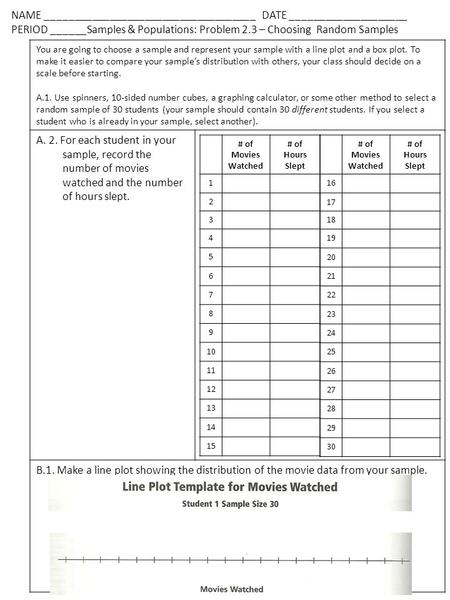 NAME ____________________________________ DATE ____________________ PERIOD ______Samples & Populations: Problem 2.3 – Choosing Random Samples You are going.